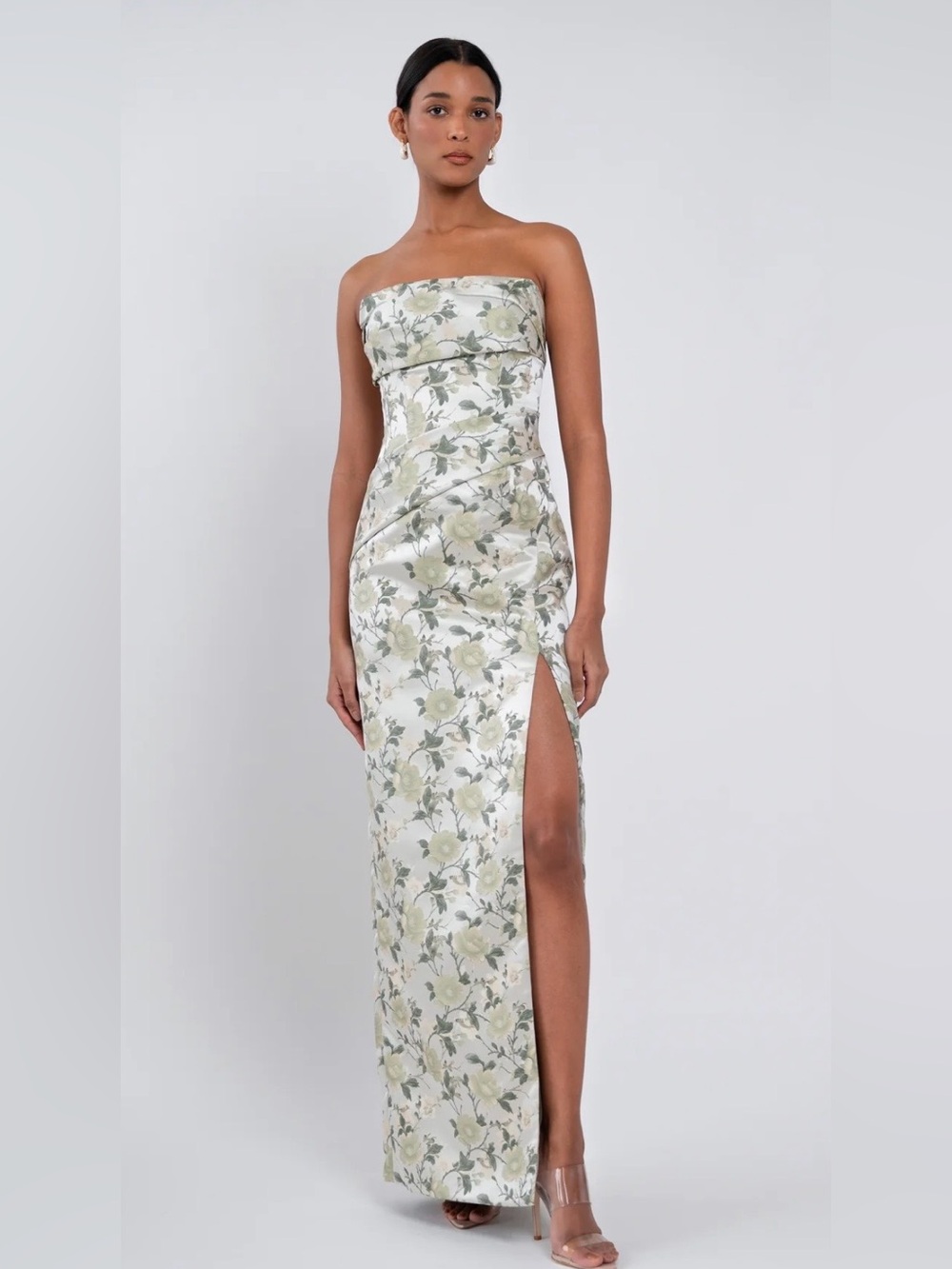 Jenny Yoo Strapless Kenna Dress in Matcha Sweetbriar Jacquard